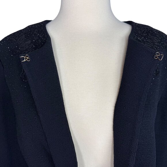 St. John Evening Black Embroidered Rhinestoned Wool Blend Formal Cardigan Sz 14 - Picture 5 of 13